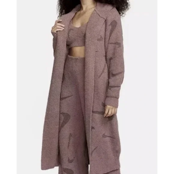 NIKE Sportswear Phoenix Cozy Boucle Long Knit Cardigan Womens LARGE Muave - Picture 1 of 5